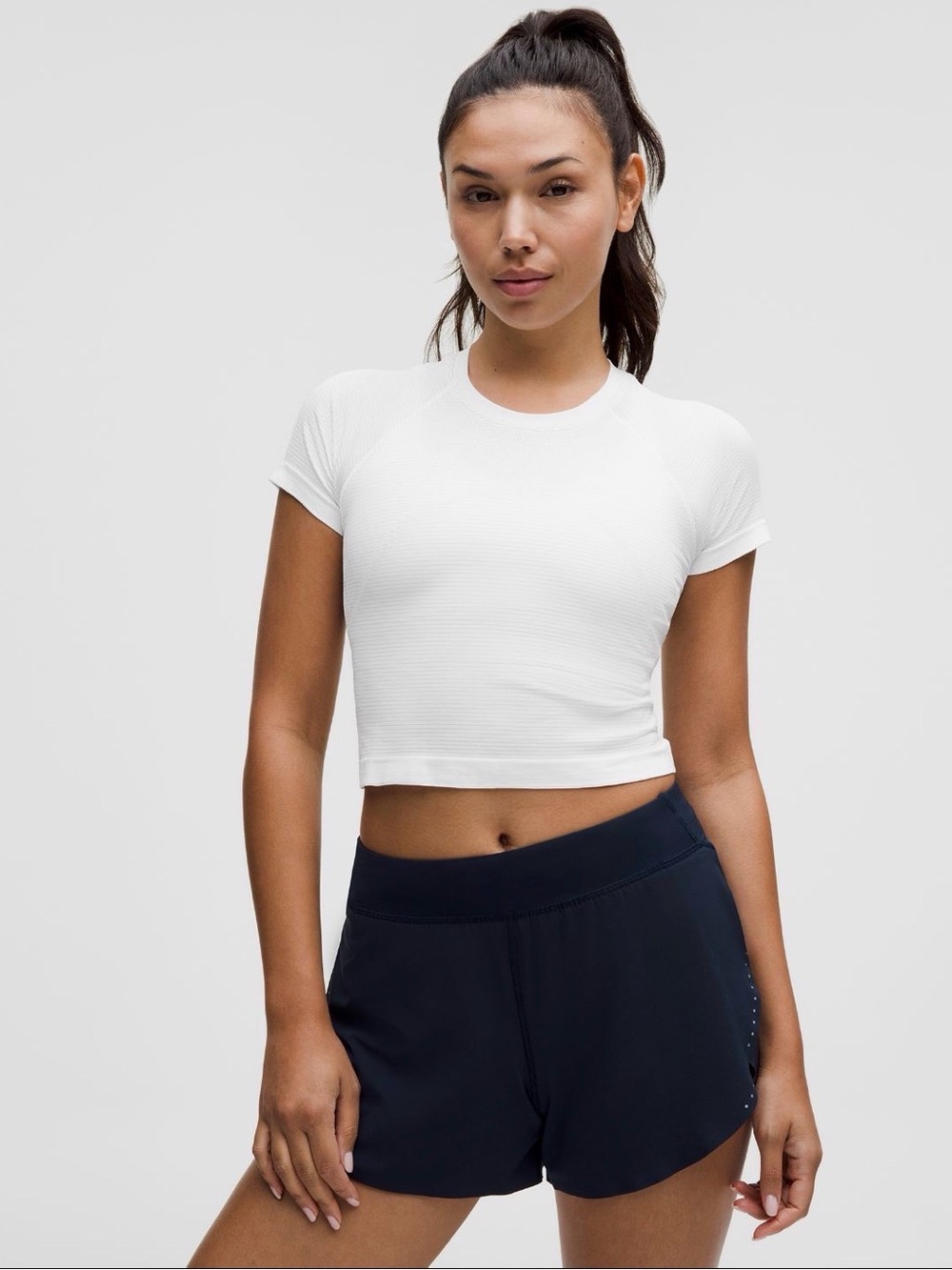 lululemon athletica White Ribbed Crewneck Cropped Tee